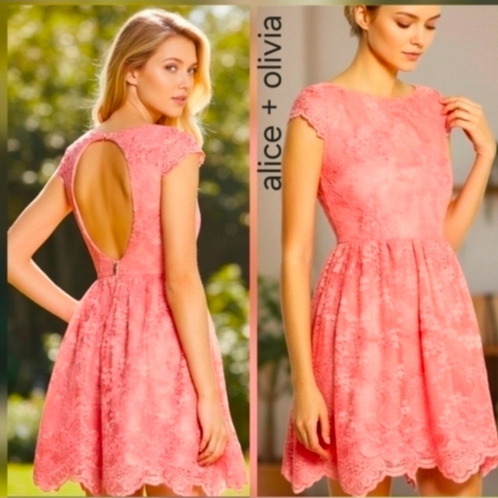 Alice + Olivia | Lace Open Back fit and flare dress size 8